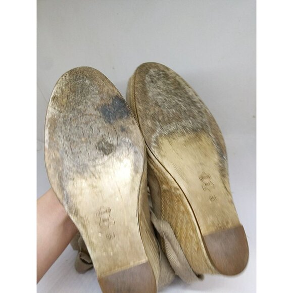 Tory Burch Brown Canvas Tie Wrap Espadrille Wedge Heels Size 9 FLAWED - Picture 9 of 16